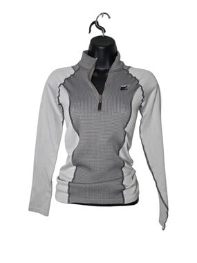 iets frans... Gray Waffle Knit Quarter Zip Pullover Long Sleeve Top Size M